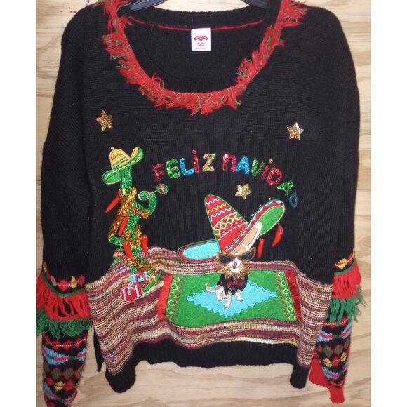 Women's Holiday Time Ugly Christmas Sweater Fiesta Spanish Festive XL - Picture 1 of 2